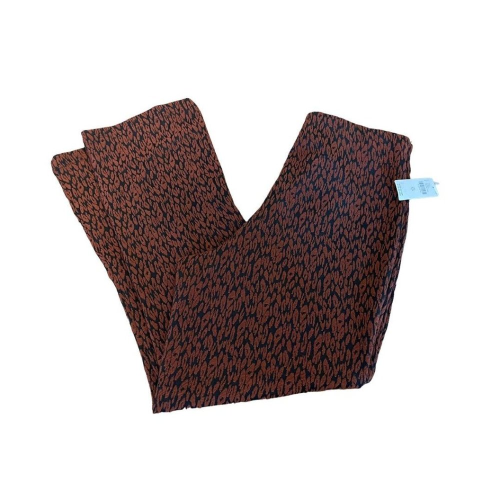 XS Anthropologie New Orange Black Mottled Pull On Stretch Pants Flare Leg